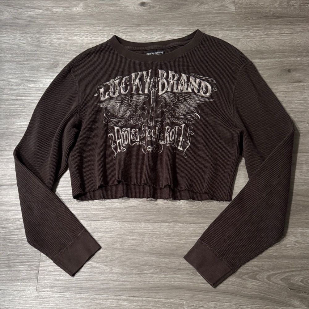 Lucky Brand Vintage Inspired Rock And Roll Cropped Long Sleeve 100% Cotton